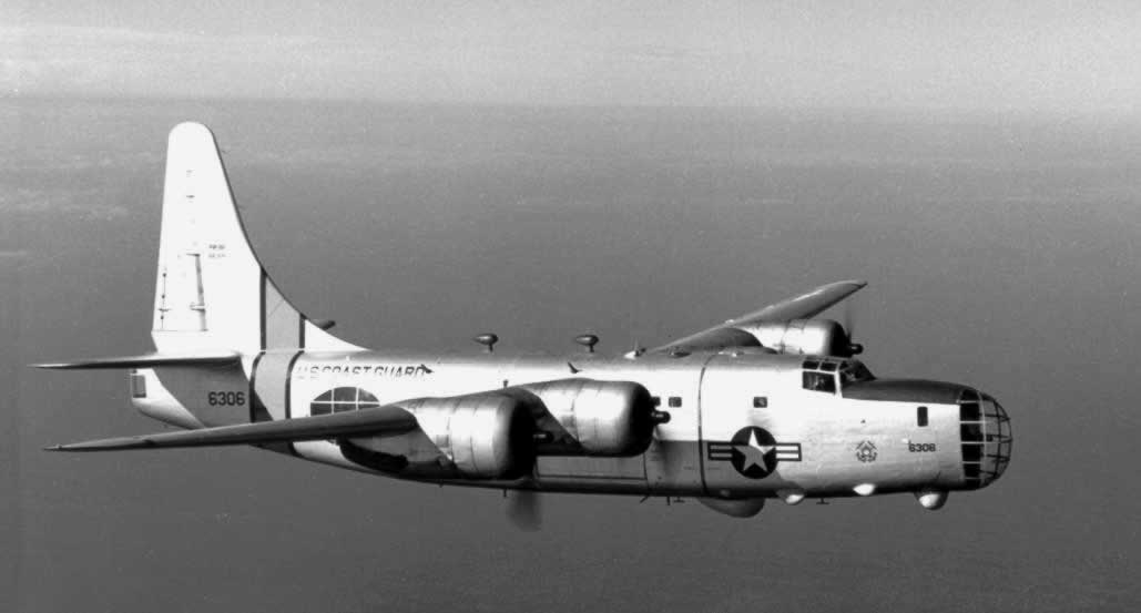 United States Coast Guard PB4Y-2 Privateer 6306 in flight over the ocean